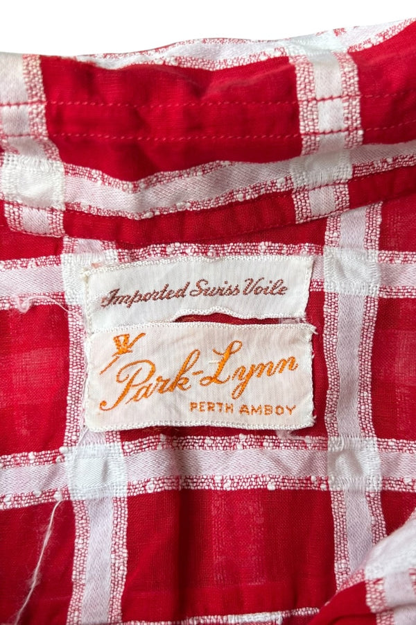 60-70'S S/S SWISS VIOLE CHECK SHIRT / RED [SIZE: M USED]