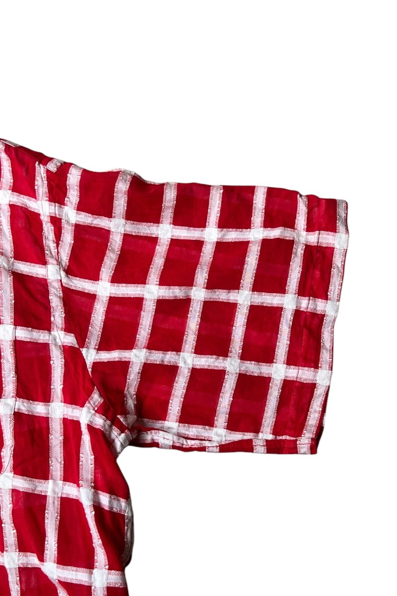 60-70'S S/S SWISS VIOLE CHECK SHIRT / RED [SIZE: M USED]