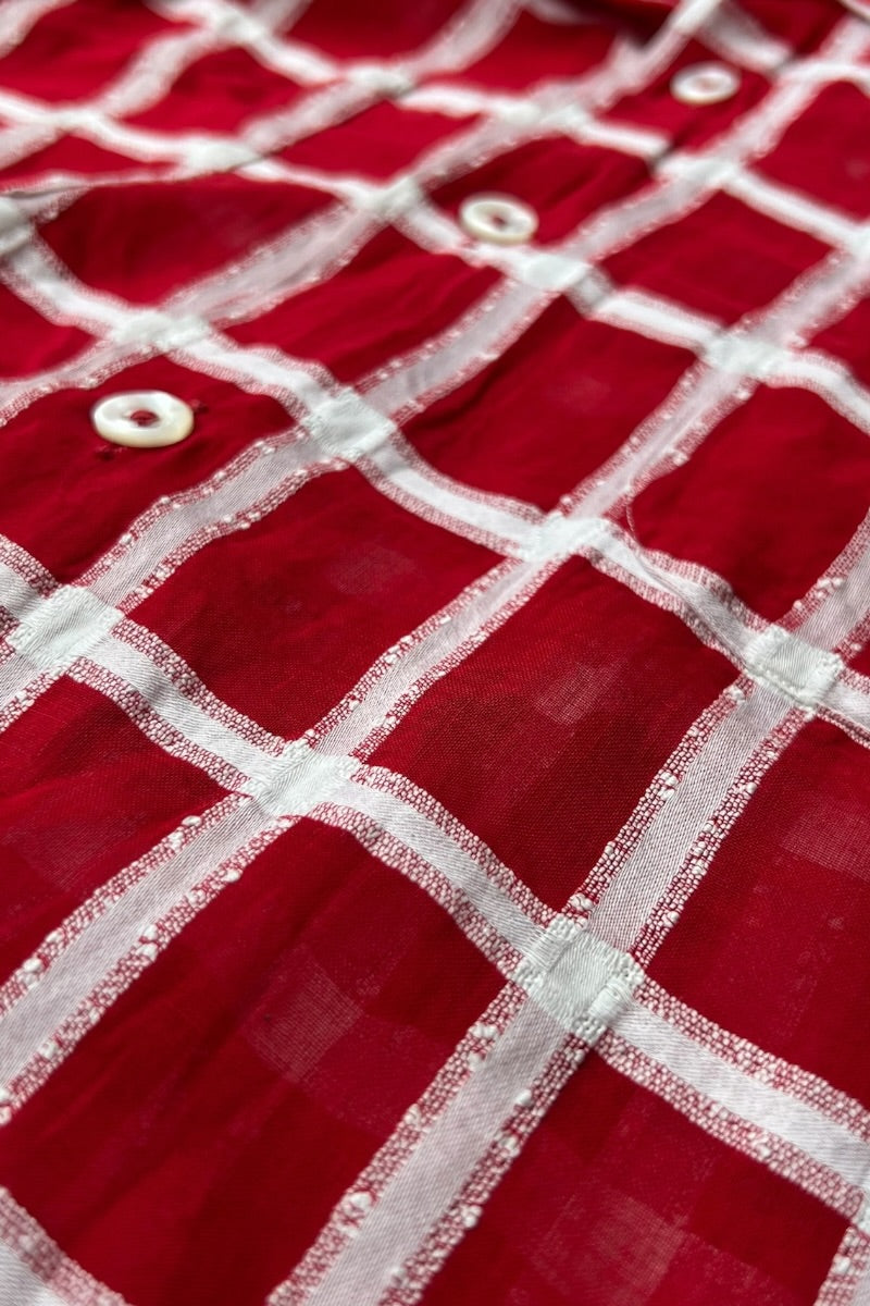 60-70'S S/S SWISS VIOLE CHECK SHIRT / RED [SIZE: M USED]