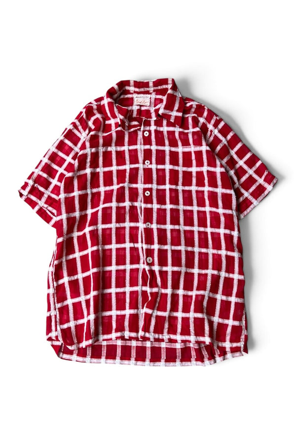 60-70'S S/S SWISS VIOLE CHECK SHIRT / RED [SIZE: M USED]