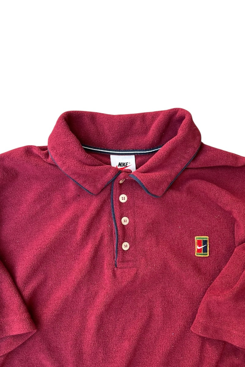 MADE IN USA 90'S S/S PILE POLO SHIRT / BURGUNDY [SIZE: L USED]