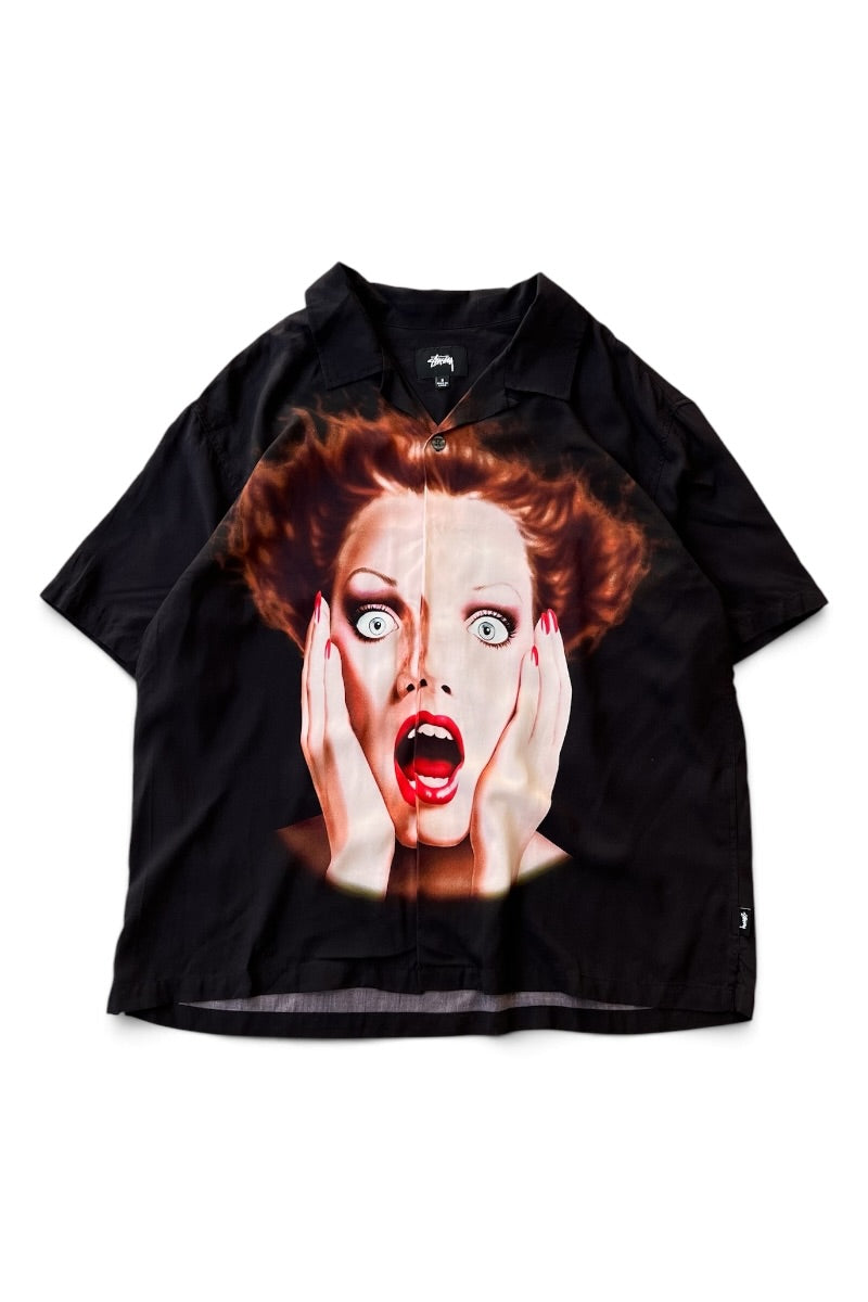 17SS FACE PRINTED RAYON S/S SHIRT / BLACK [SIZE: S USED]