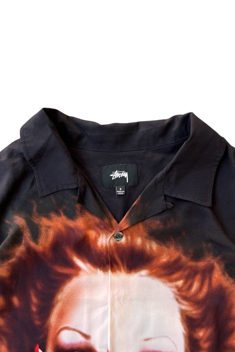 17SS FACE PRINTED RAYON S/S SHIRT / BLACK [SIZE: S USED]