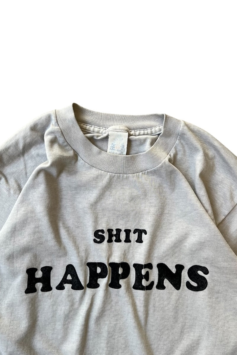 80'S SHIT HAPPENS LETTER T-SHIRT / GRAY [SIZE: M USED]
