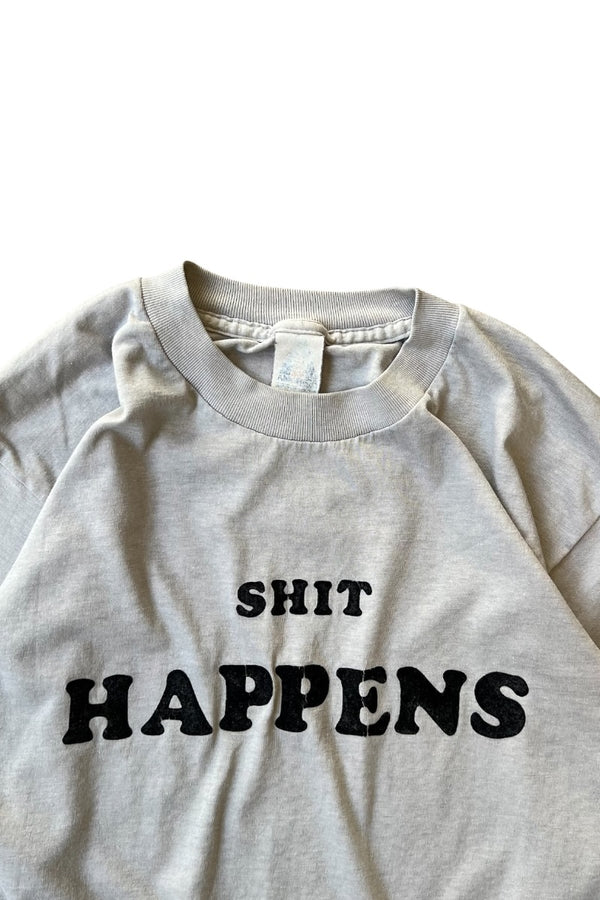 80'S SHIT HAPPENS LETTER T-SHIRT / GRAY [SIZE: M USED]