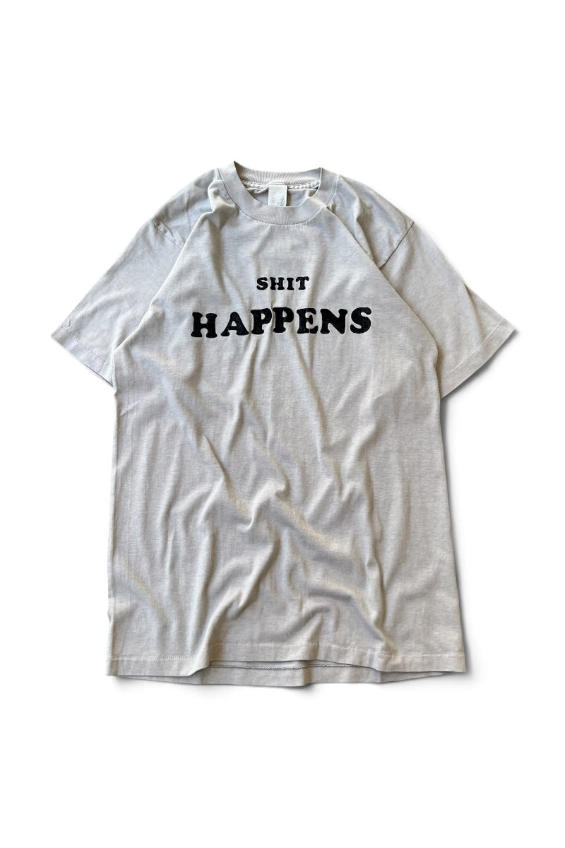 80'S SHIT HAPPENS LETTER T-SHIRT / GRAY [SIZE: M USED]