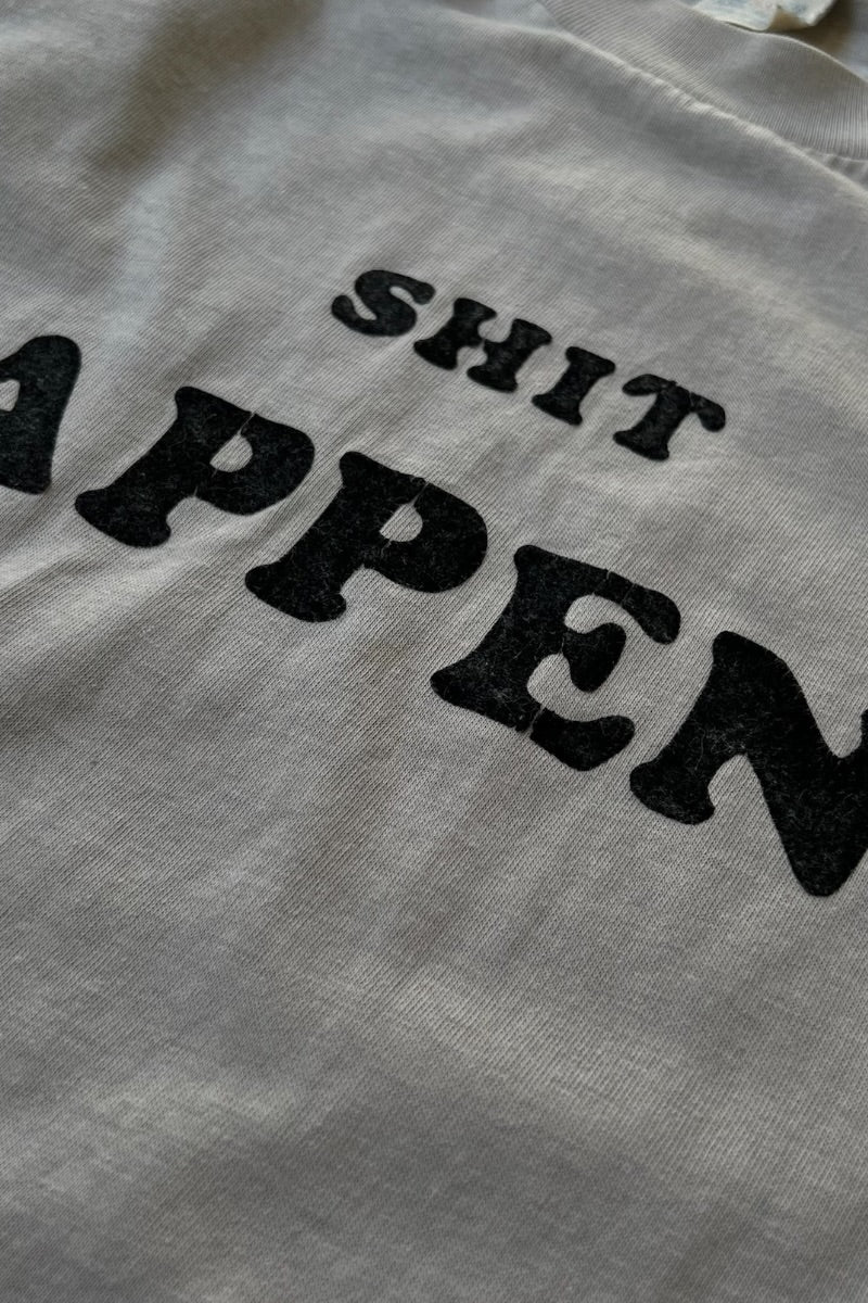 80'S SHIT HAPPENS LETTER T-SHIRT / GRAY [SIZE: M USED]