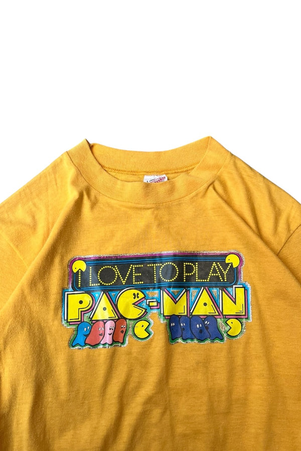 MADE IN USA 80'S PACKMAN GAME T-SHIRT / YELLOW [SIZE: M USED]