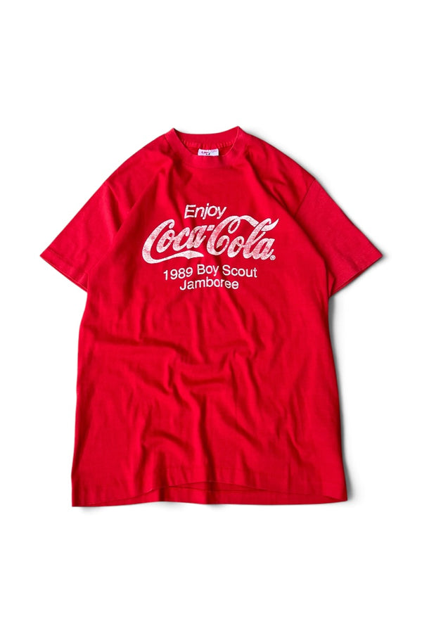 MADE IN USA 89'S COCA COLA ADVERTISING T-SHIRT / RED [SIZE: L USED]