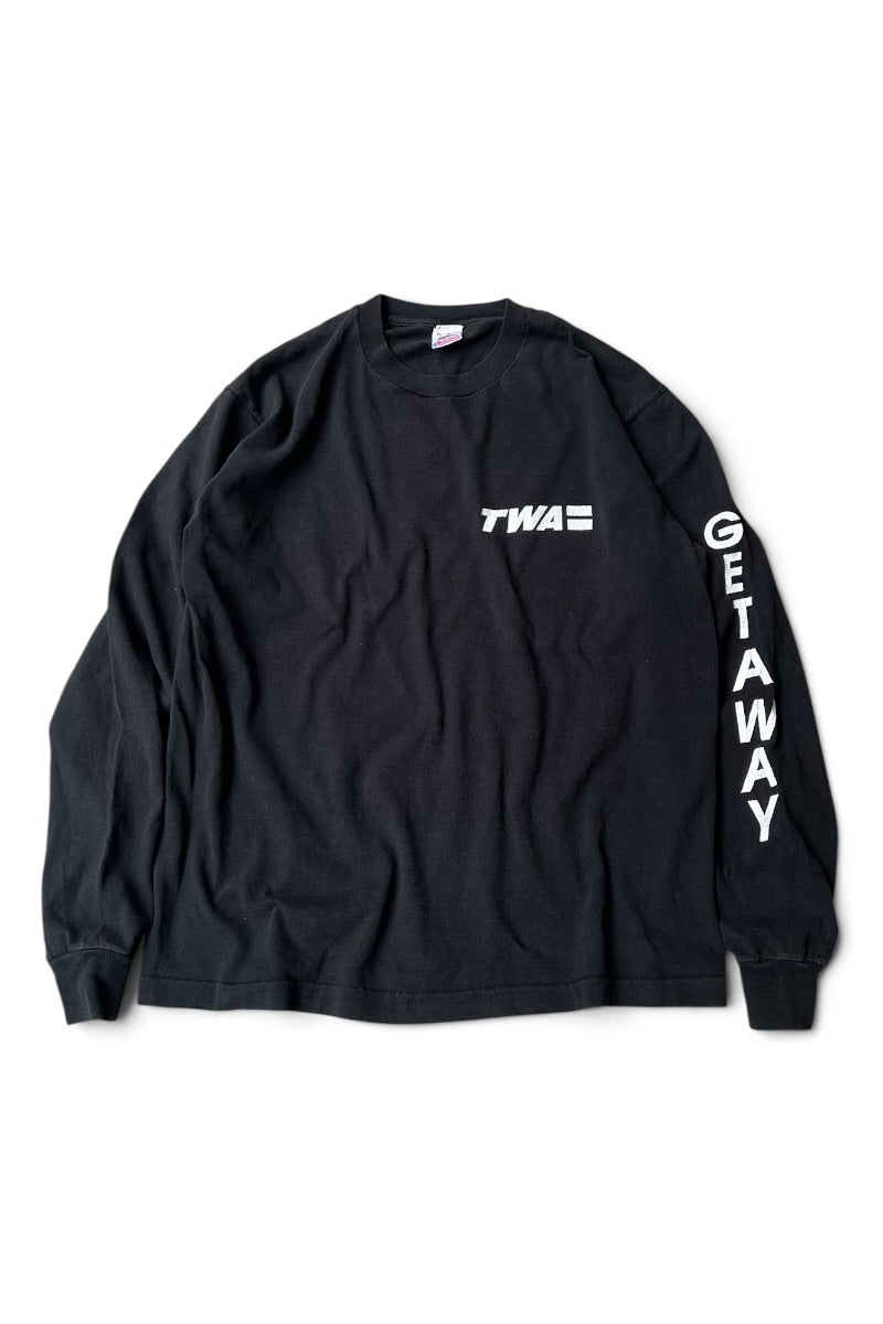 MADE IN USA 90'S TWA L/S T-SHIRT / BLACK [SIZE: XL USED]