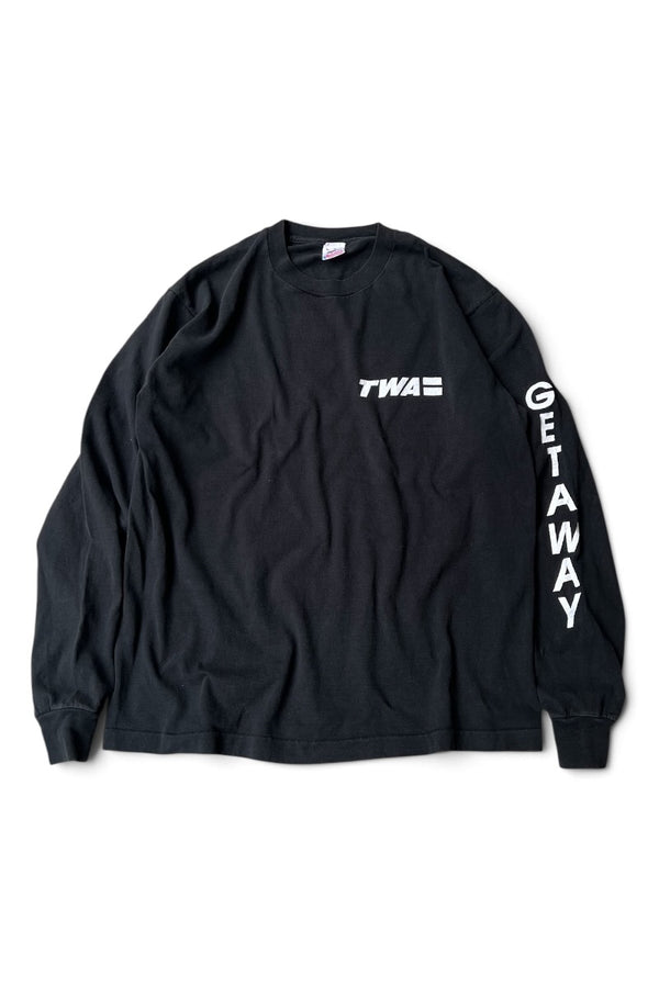 MADE IN USA 90'S TWA L/S T-SHIRT / BLACK [SIZE: XL USED]