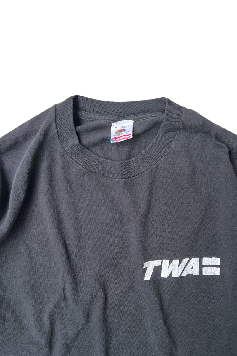 MADE IN USA 90'S TWA L/S T-SHIRT / BLACK [SIZE: XL USED]