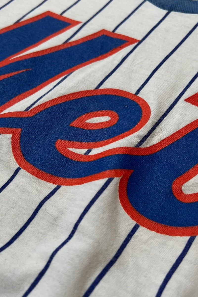 MADE IN USA 90'S NY METS BASEBALL T-SHIRT / WHITE [SIZE: L USED]