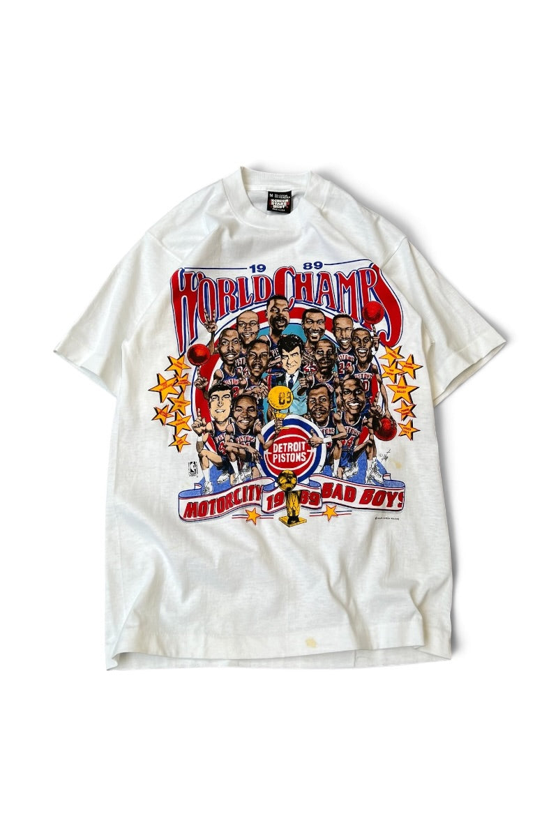 MADE IN USA 89'S DETROIT PISTONS BASKETBALL T-SHIRT / WHITE [SIZE: M USED]