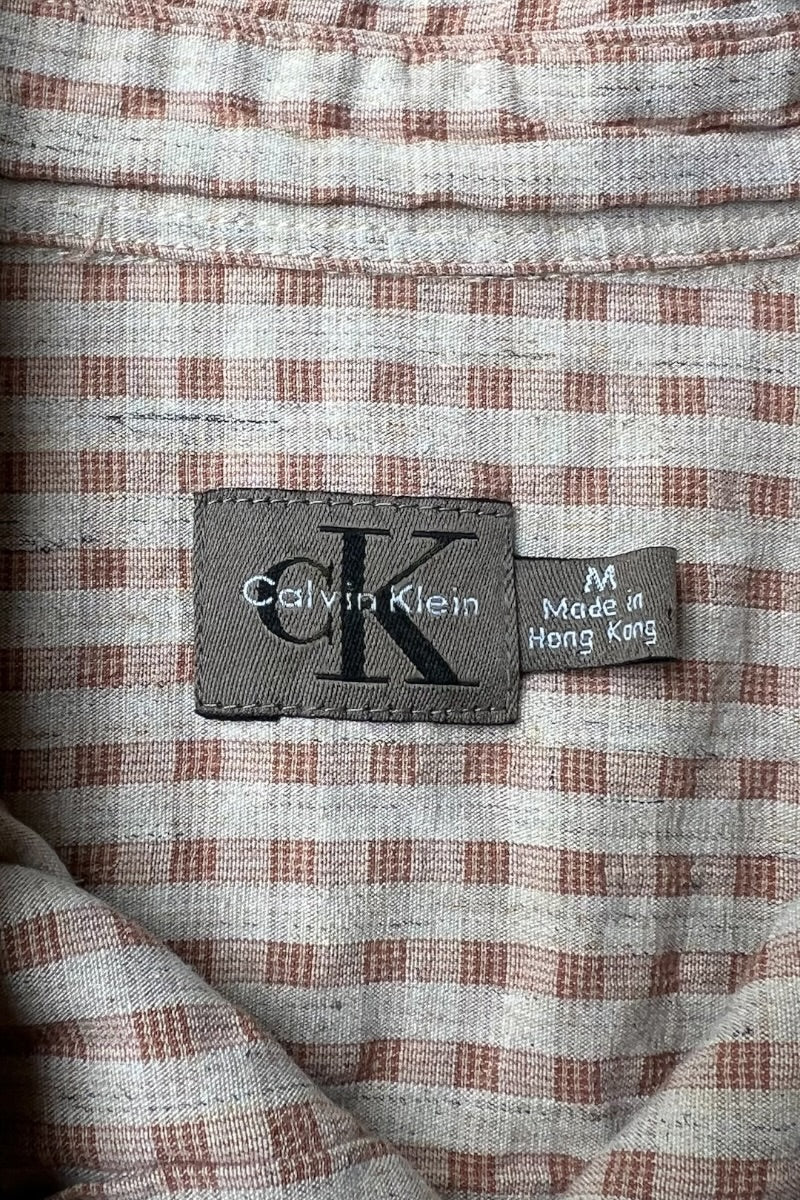 90'S-Y2K EARLY 00'S L/S RAYON CHECK SHIRT / BEIGE [SIZE: M USED]