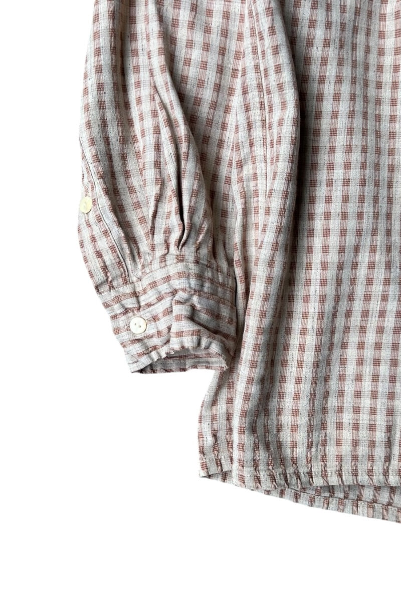 90'S-Y2K EARLY 00'S L/S RAYON CHECK SHIRT / BEIGE [SIZE: M USED]