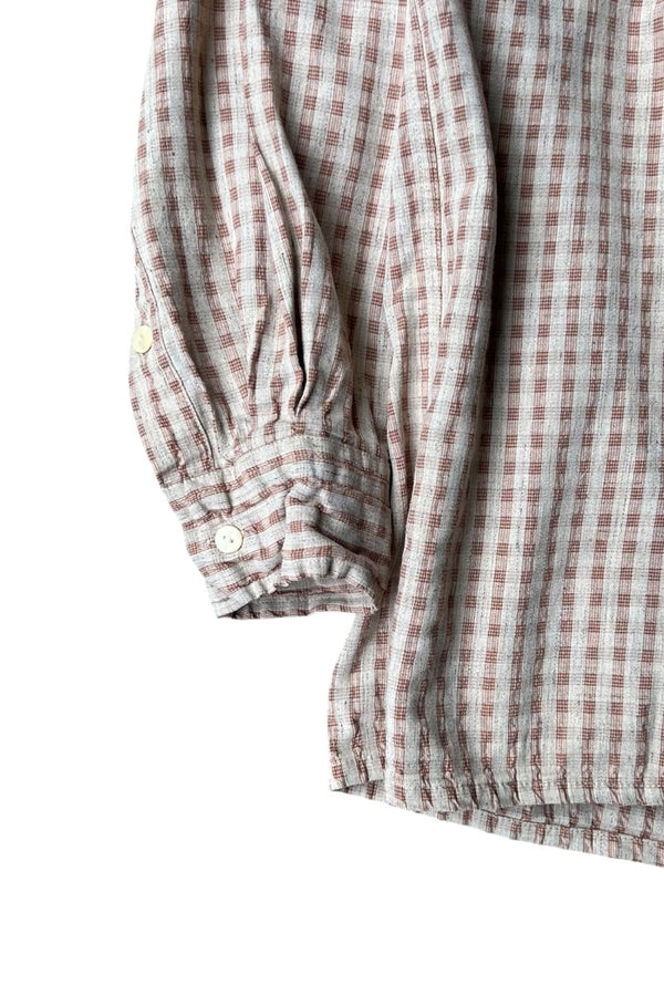 90'S-Y2K EARLY 00'S L/S RAYON CHECK SHIRT / BEIGE [SIZE: M USED]