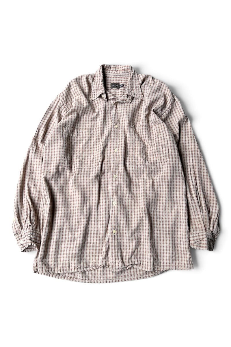 90'S-Y2K EARLY 00'S L/S RAYON CHECK SHIRT / BEIGE [SIZE: M USED]