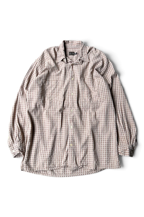 90'S-Y2K EARLY 00'S L/S RAYON CHECK SHIRT / BEIGE [SIZE: M USED]