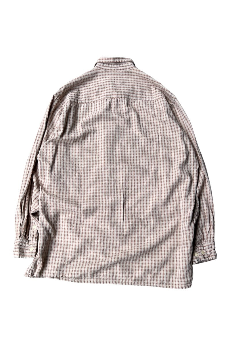 90'S-Y2K EARLY 00'S L/S RAYON CHECK SHIRT / BEIGE [SIZE: M USED]