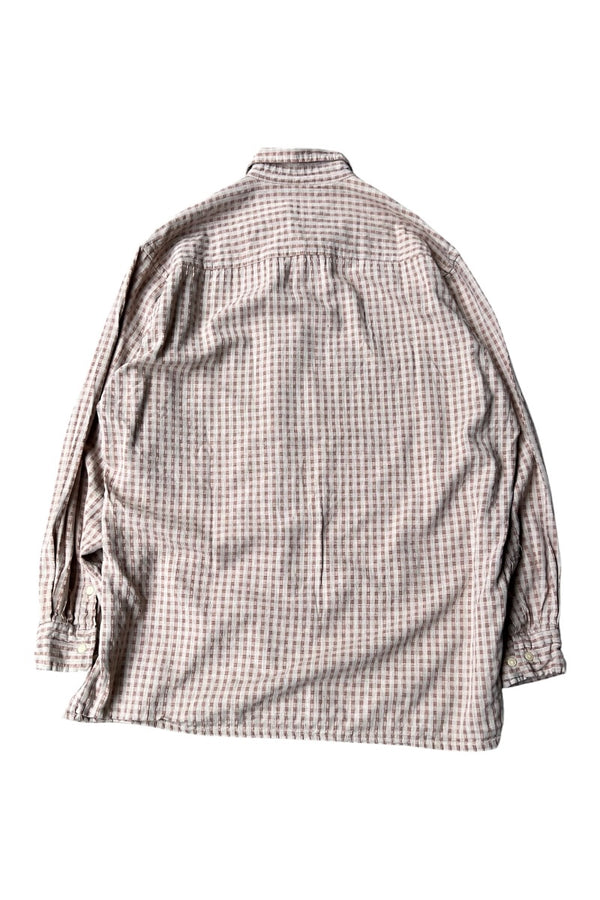 90'S-Y2K EARLY 00'S L/S RAYON CHECK SHIRT / BEIGE [SIZE: M USED]