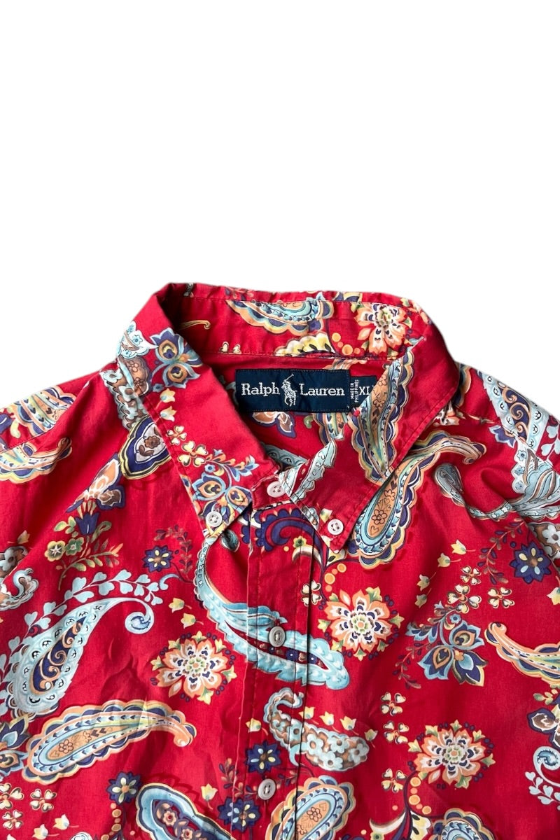90'S PAISLEY PATTERN S/S SHIRT / RED [SIZE: XL USED]