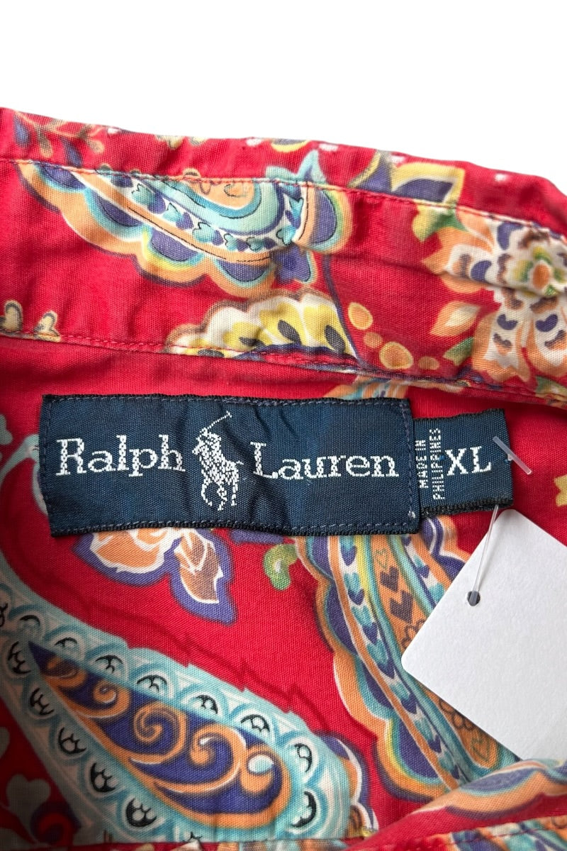 90'S PAISLEY PATTERN S/S SHIRT / RED [SIZE: XL USED]
