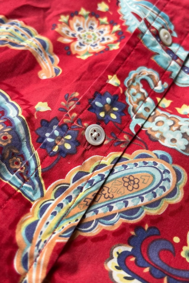 90'S PAISLEY PATTERN S/S SHIRT / RED [SIZE: XL USED]