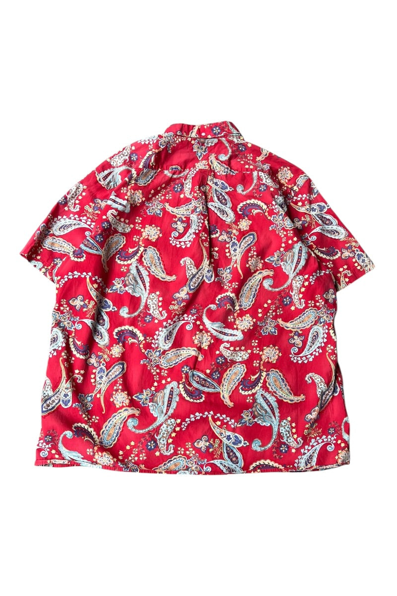 90'S PAISLEY PATTERN S/S SHIRT / RED [SIZE: XL USED]