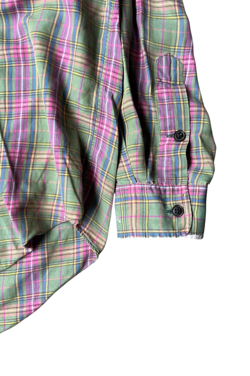 90'S BENFORD L/S CHECK WORK SHIRT / GREEN [SIZE: L USED]