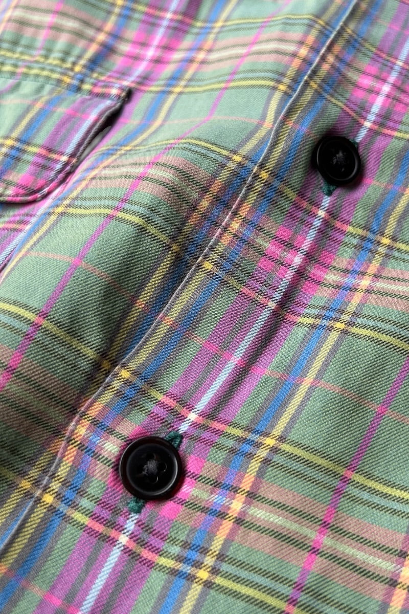 90'S BENFORD L/S CHECK WORK SHIRT / GREEN [SIZE: L USED]