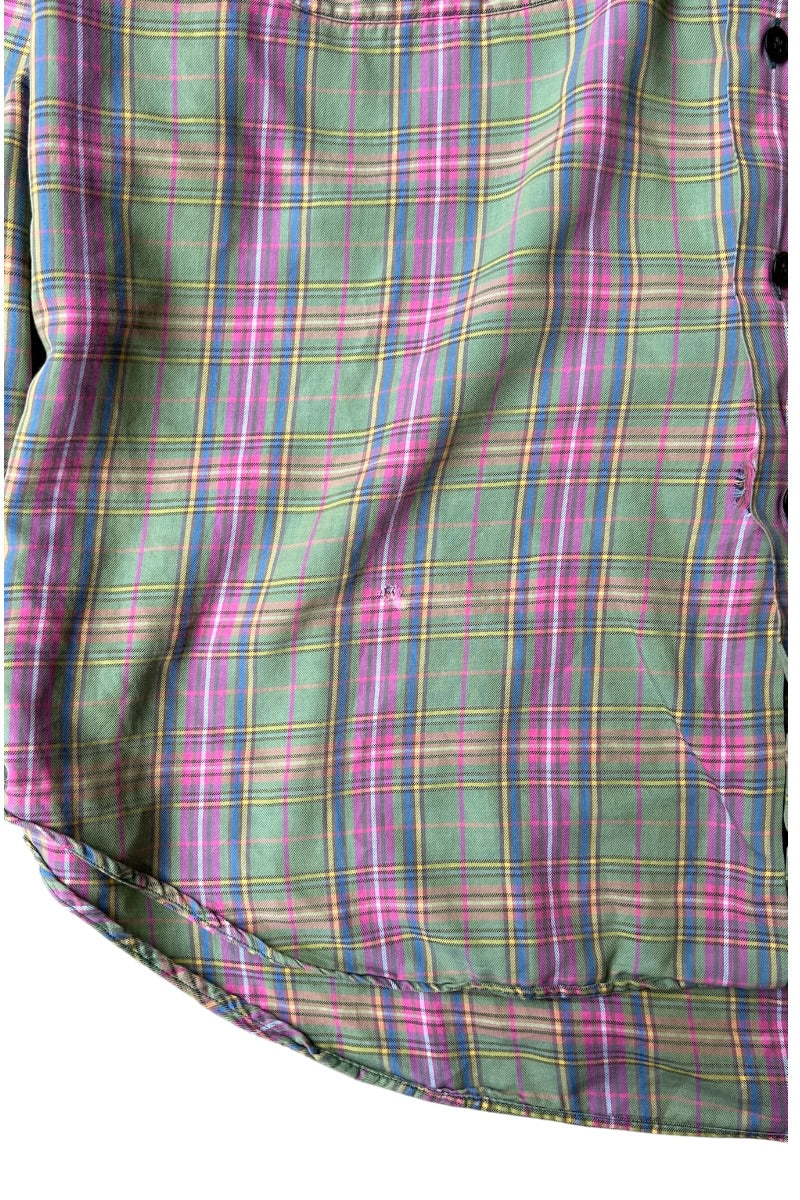90'S BENFORD L/S CHECK WORK SHIRT / GREEN [SIZE: L USED]