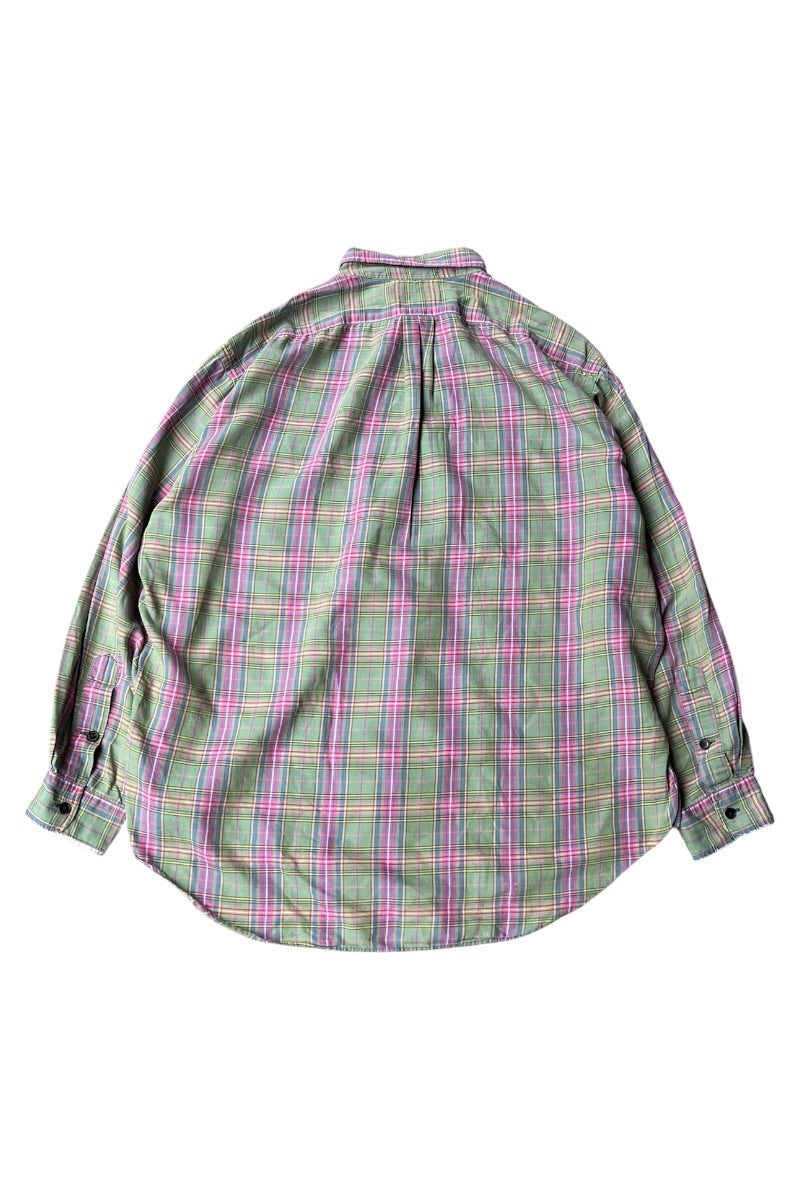 90'S BENFORD L/S CHECK WORK SHIRT / GREEN [SIZE: L USED]