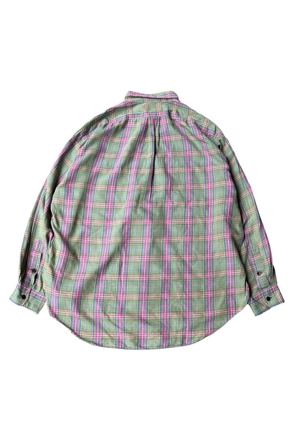 90'S BENFORD L/S CHECK WORK SHIRT / GREEN [SIZE: L USED]