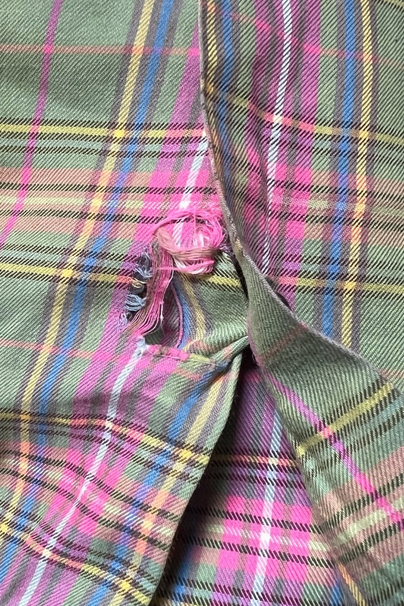 90'S BENFORD L/S CHECK WORK SHIRT / GREEN [SIZE: L USED]