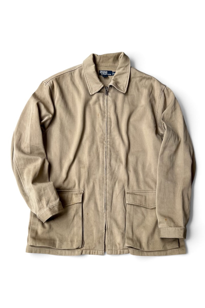 90'S ZIP HUNTING JACKET / BEIGE [SIZE: XL USED]