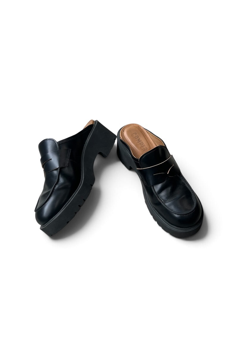 LEATHER LOAFER SANDALS / BLACK [SIZE: 41 (26cm相当) USED]