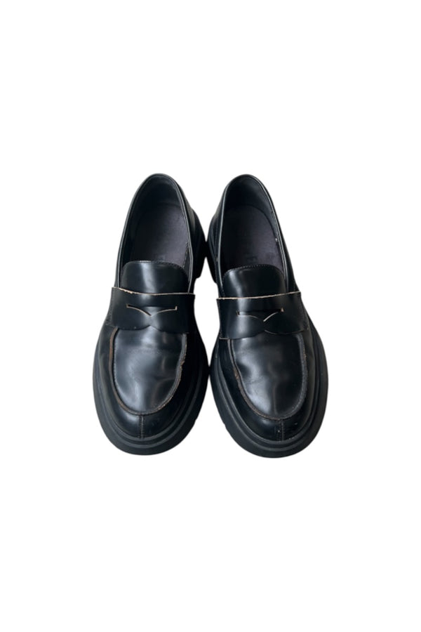 MADE IN ITALY DIAMANTE LEATHER LOAFERS / BLACK [SIZE: US9 (equivalent to 27cm) USED]