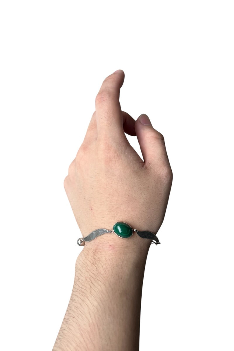 925 SILVER BRACELET W/MALACHITE / SILVER [SIZE: ONE SIZE USED]