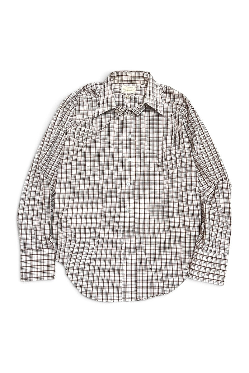 70'S L/S CHECK SHIRT / WHITE [SIZE: M USED]