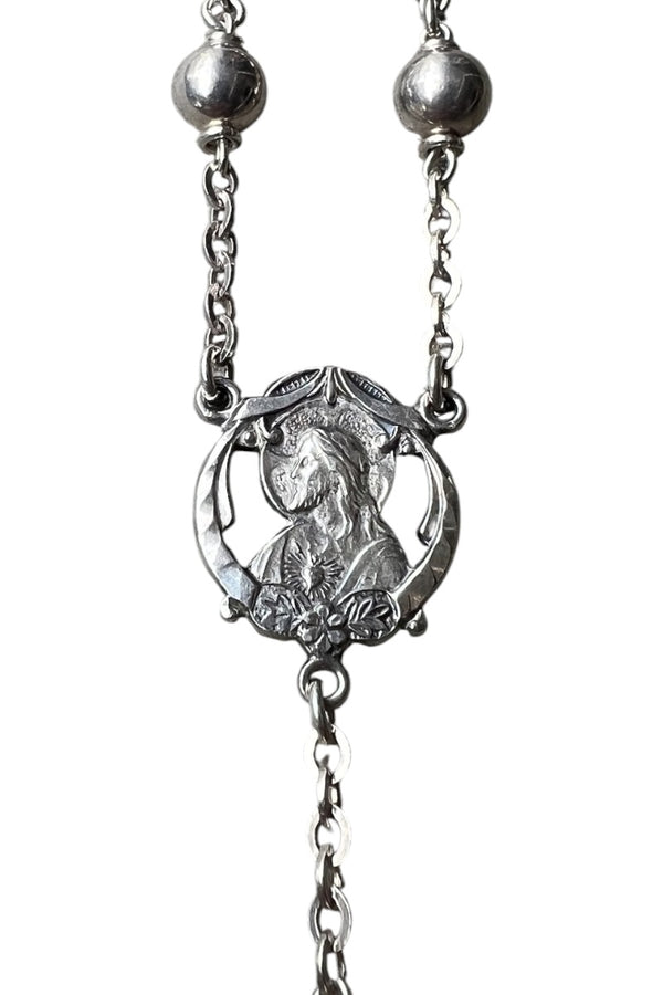 SILVER ROSARY NECKLACE / SILVER [SIZE: ONE SIZE USED]