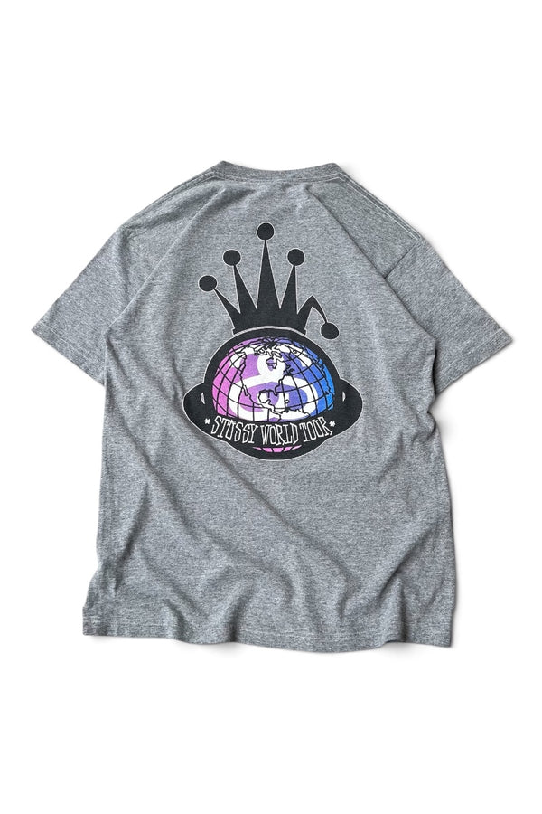 MADE IN MEXICO Y2K EARLY 00'S STUSSY WORLD TOUR T-SHIRT / GRAY [SIZE: L USED]