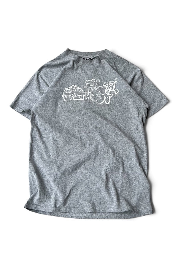 MADE IN MEXICO Y2K EARLY 00'S STUSSY CHARACTERS T-SHIRT / GRAY [SIZE: M USED]