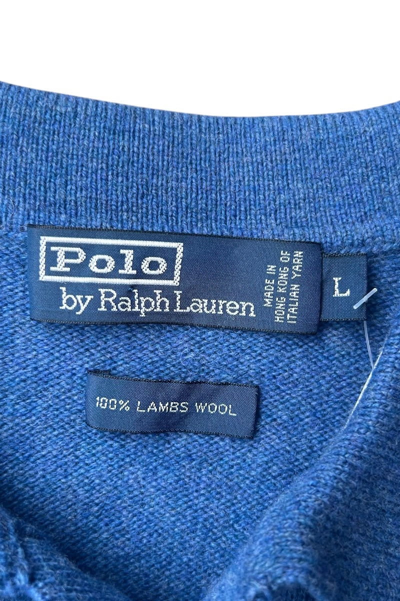 L/S LAMBS WOOL KNIT POLO SHIRT / BLUE [SIZE: L USED]