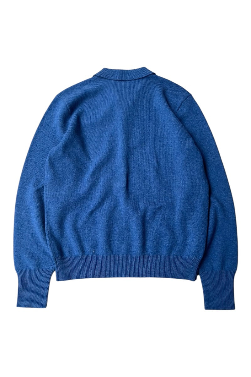 L/S LAMBS WOOL KNIT POLO SHIRT / BLUE [SIZE: L USED]