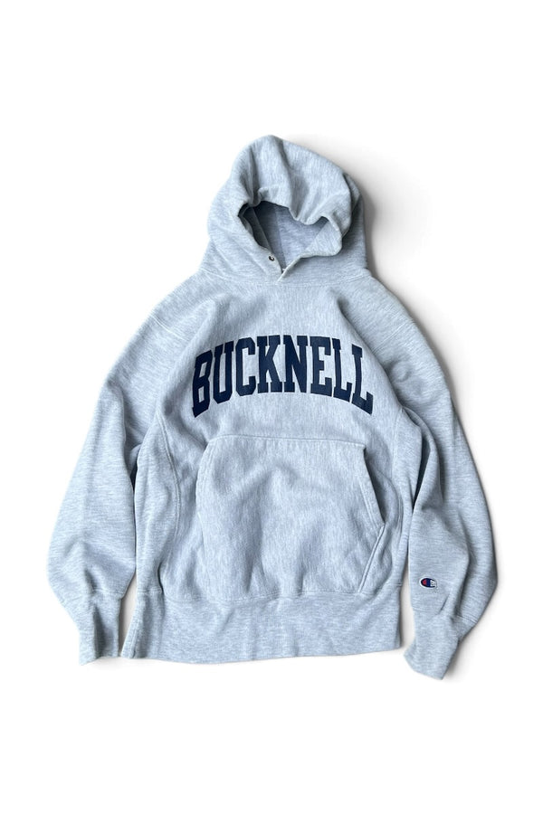 MADE IN MEXICO 90'S BUCKNELL UNIVERSITY REVERSE WEAVE HOODIE SWEATSHIRT / GREY [SIZE: M USED]