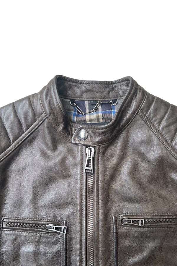 MADE IN ITALY WEYBRIDGE LEATHER JACKET / BROWN [SIZE: 44 USED]