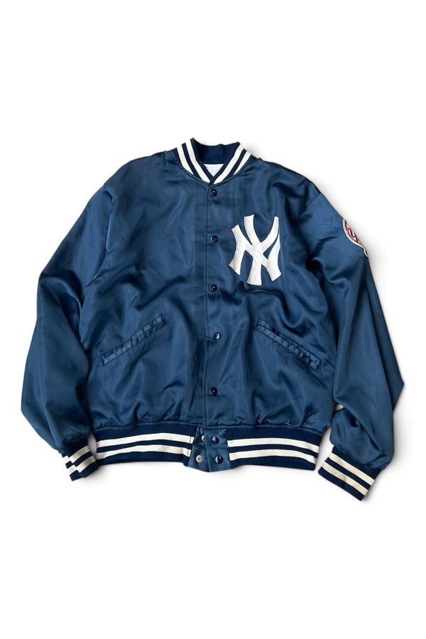 MADE IN USA 80'S NY YANKEES NYLON BASEBALL STADIUM JACKET / NAVY [SIZE: M USED]