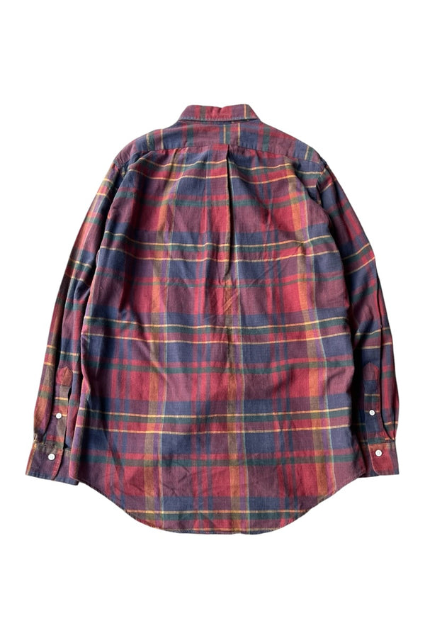 90'S L/S MADRAS CHECK HAND WOVEN BD SHIRT / BURGUNDY [SIZE: M USED]
