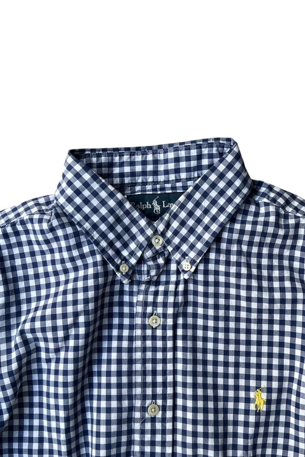 90'S L/S GINGHAM CHECK BD SHIRT / BLUE [SIZE: L USED]